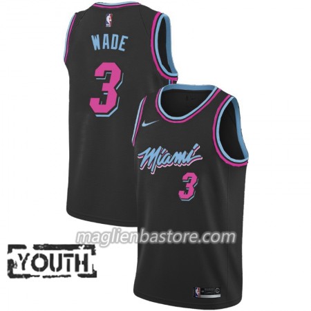 Maglia NBA Miami Heat Dwyane Wade 3 2018-19 Nike City Edition Nero Swingman - Bambino